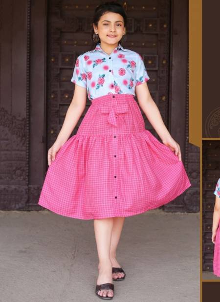 Pink New Latest Fancy Kids Wear Rayon Skirt Top Collection Vina 6